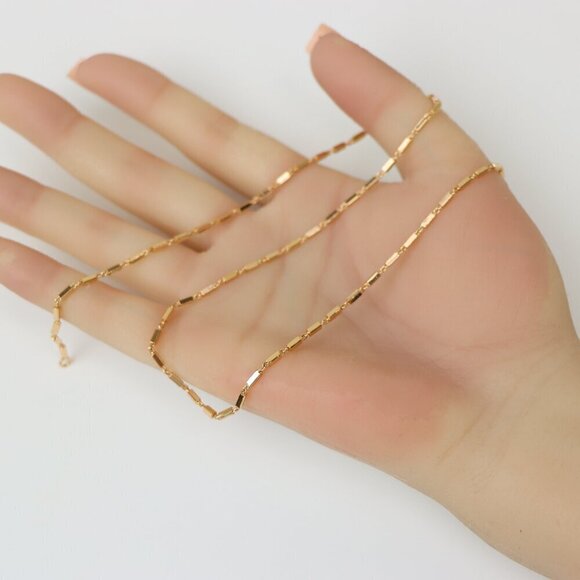 "Chunky Rectangle Chain Rose Gold Necklace, XPNL0181 - Picture 2 of 12